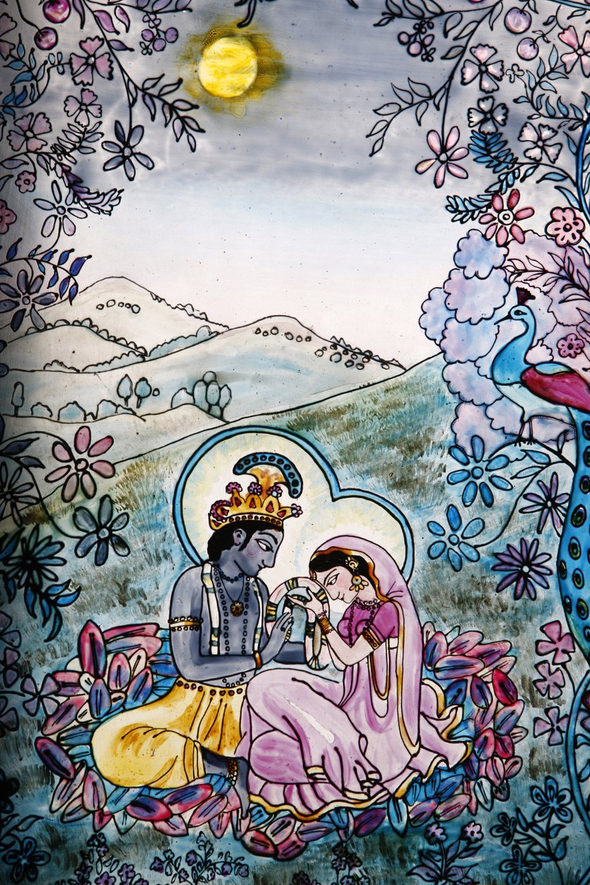 Ólomüveg az Iskcon templomban: Krishna és Rada, London, Grande-Bretagne alkotó: Unbekannt