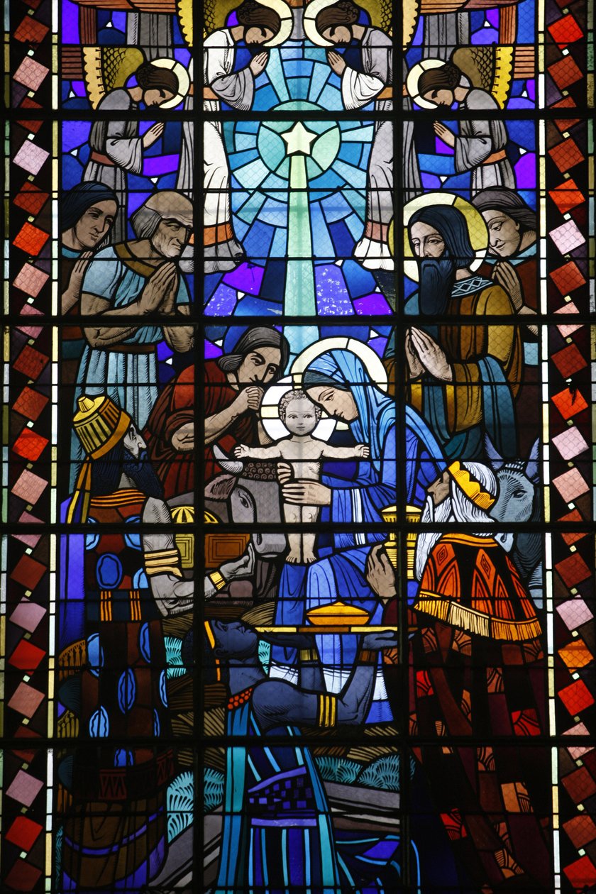 Ólomüveg a Notre Dame du Rosaire katolikus templomban: Betlehem, Saint-Ouen, Franciaország alkotó: Unbekannt