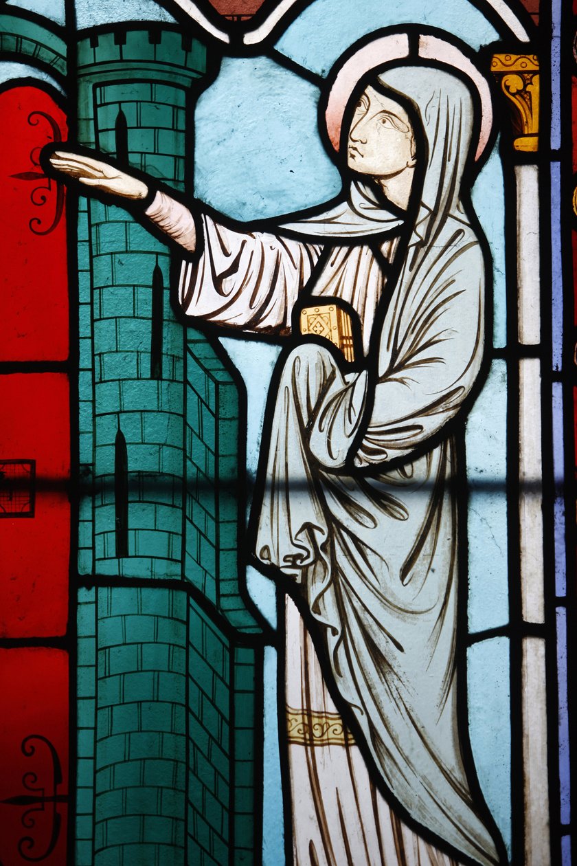 Ólomüveg a Notre Dame katedrális kolostorában: Sainte Genevieve, Párizs védőszentjének története, Párizs, Franciaország alkotó: Unbekannt