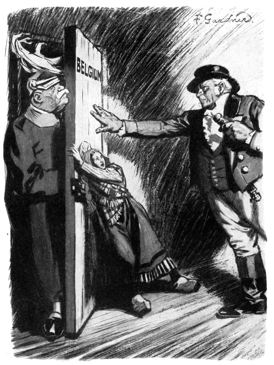 Állj hátra!, John Bull segít a kis Belgiumnak megakadályozni a német hódítót, Első világháború, 1914 alkotó: Unbekannt
