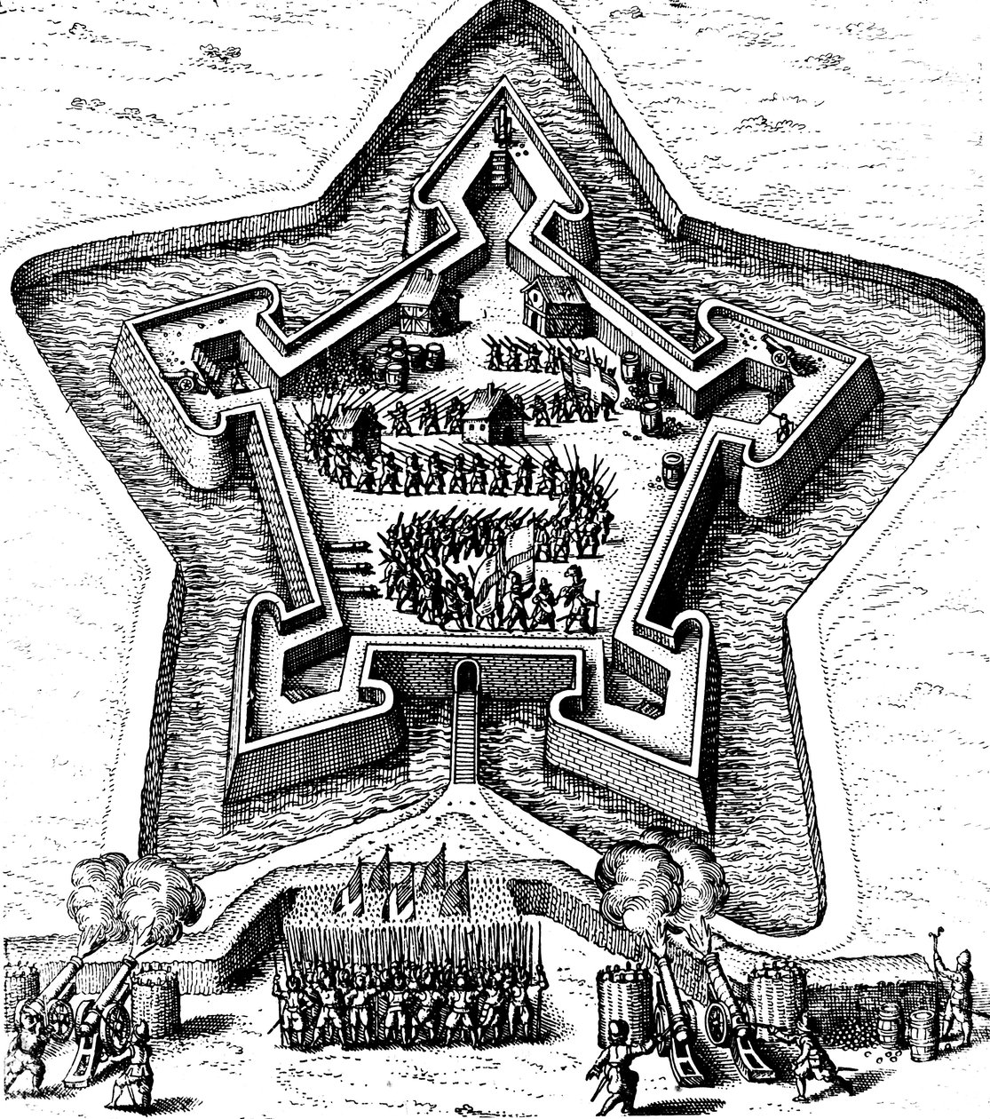 Az ostrom alá kerülő árok által védett Csillagerőd 1617-1619 alkotó: Unbekannt