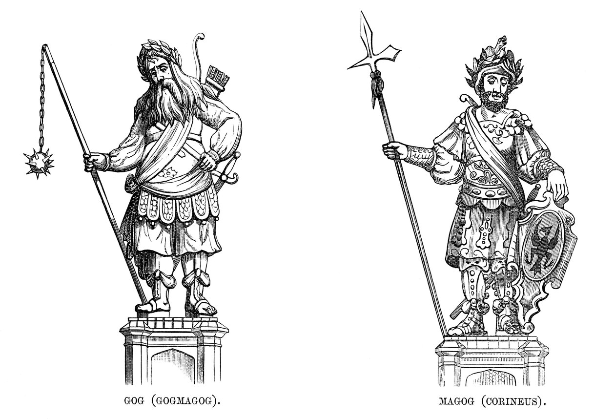 Góg Gogmagog és Magog Corineus szobrai, 1886 alkotó: Unbekannt