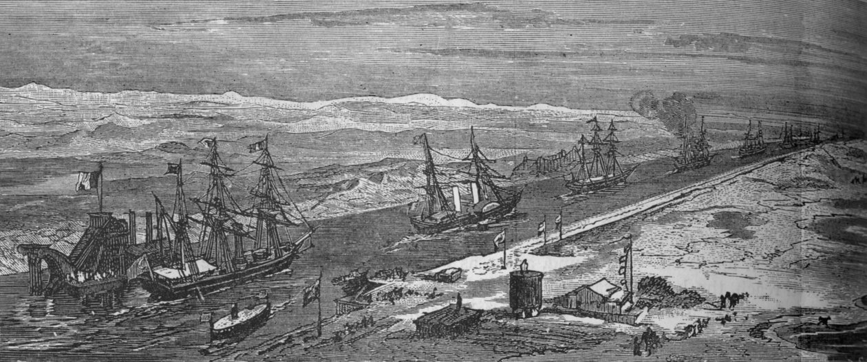 A Szuezi-csatornán áthaladó gőzhajók, 1882 alkotó: Unbekannt