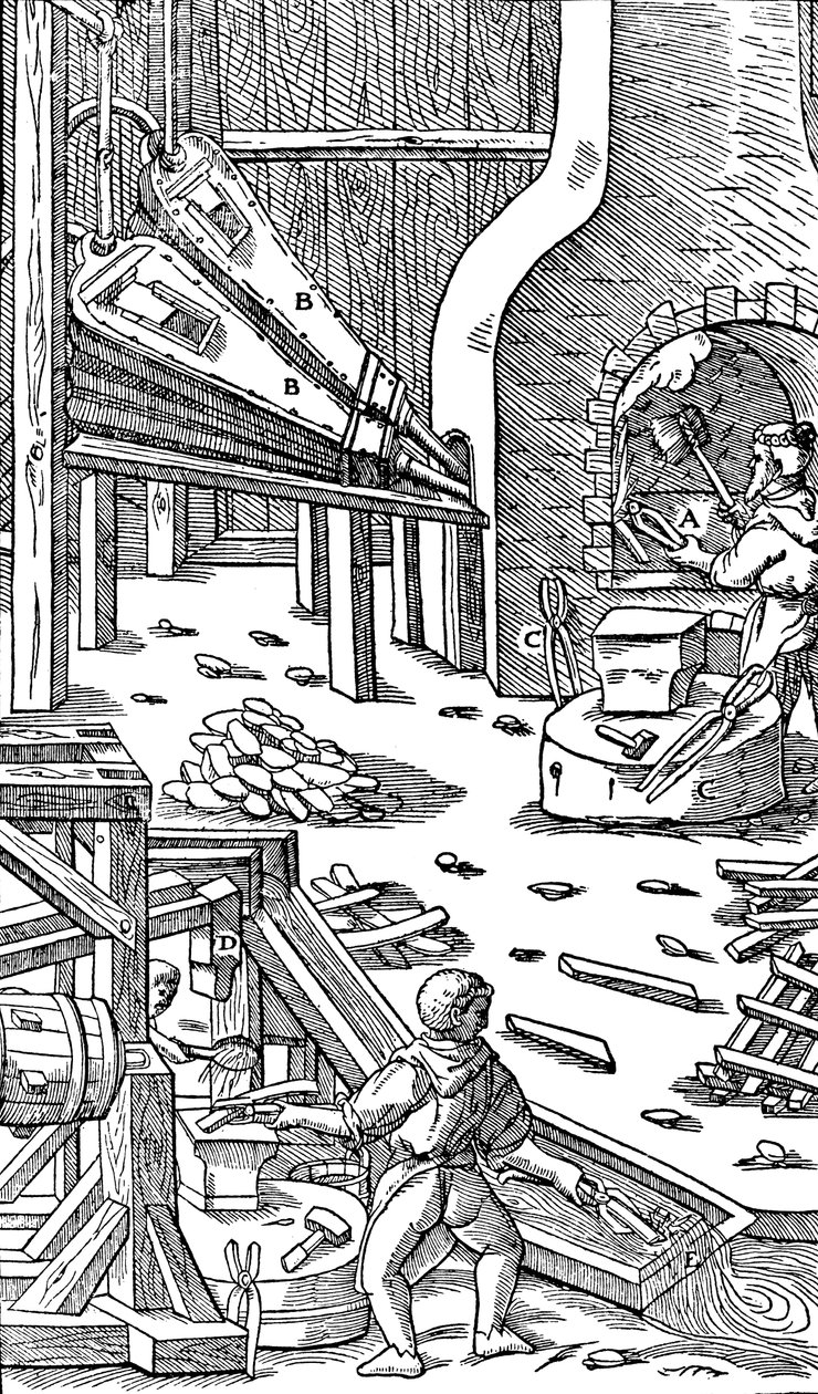 Acélgyártás: huzat előállítására szolgáló kohó, 1556 alkotó: Unbekannt