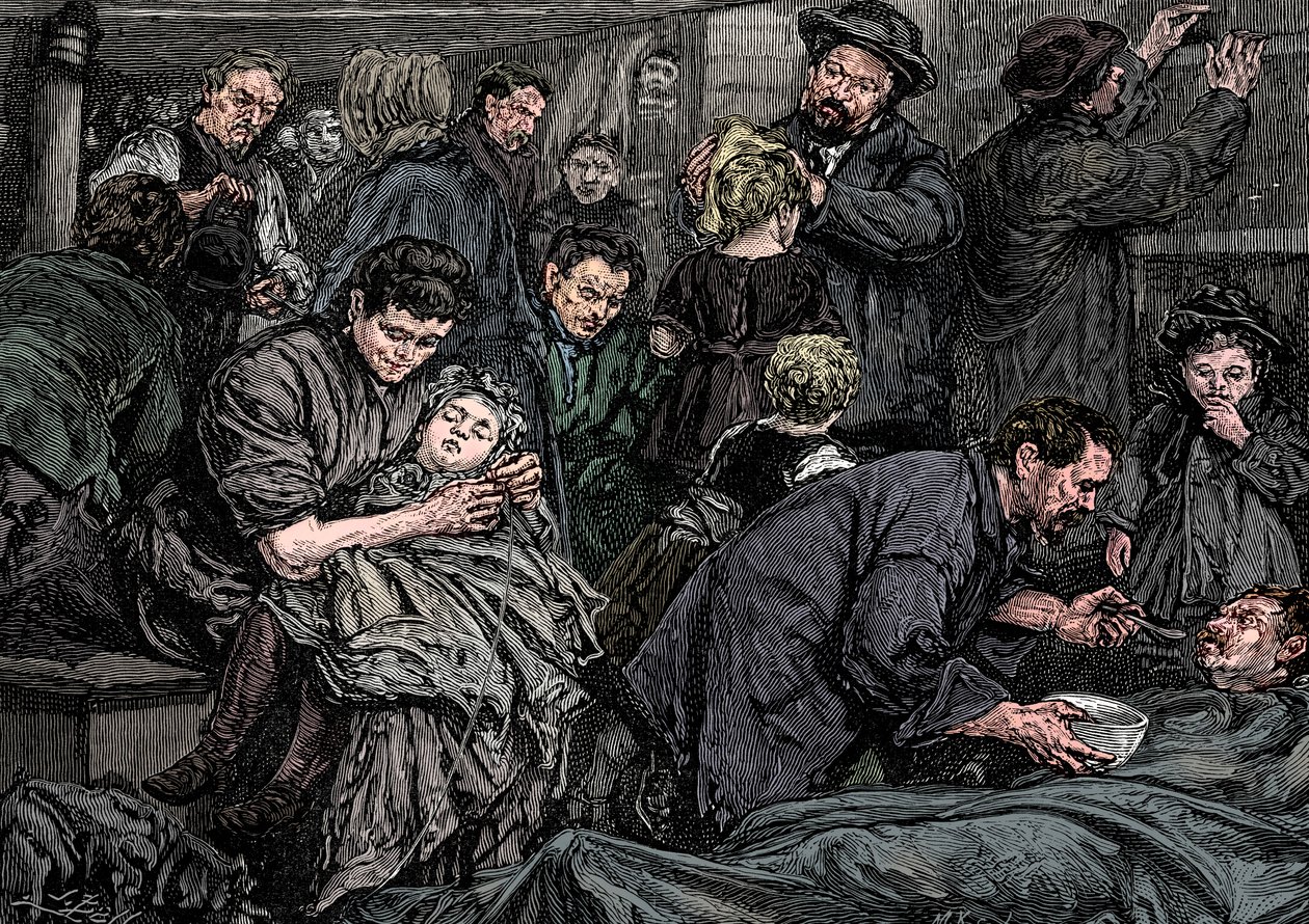 Utasok kormányzása egy atlanti-óceáni gőzösön Amerikába, c1850 alkotó: Unbekannt