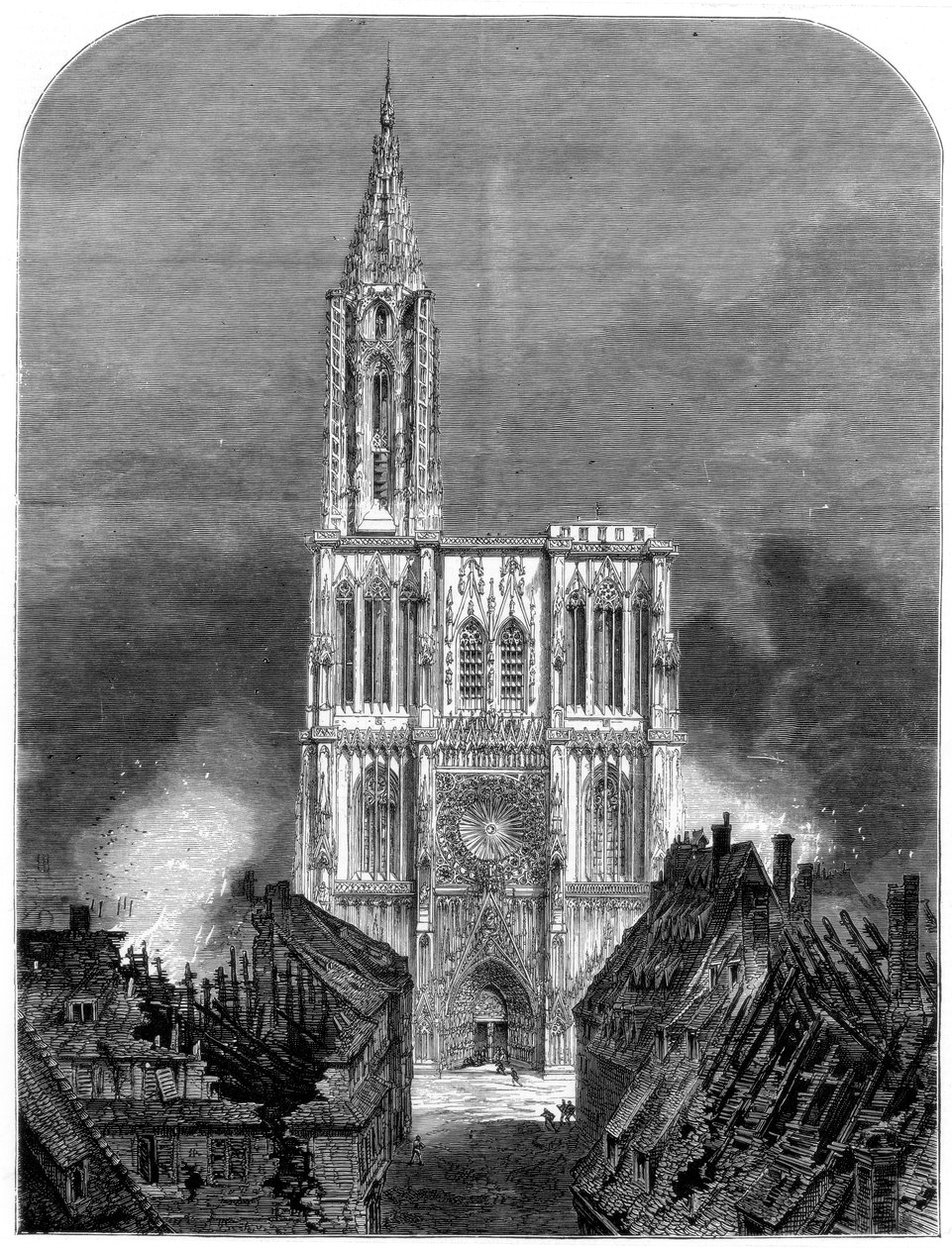 A strasbourgi katedrális a város végső bombázása során, a francia-porosz háború, 1870 alkotó: Unbekannt
