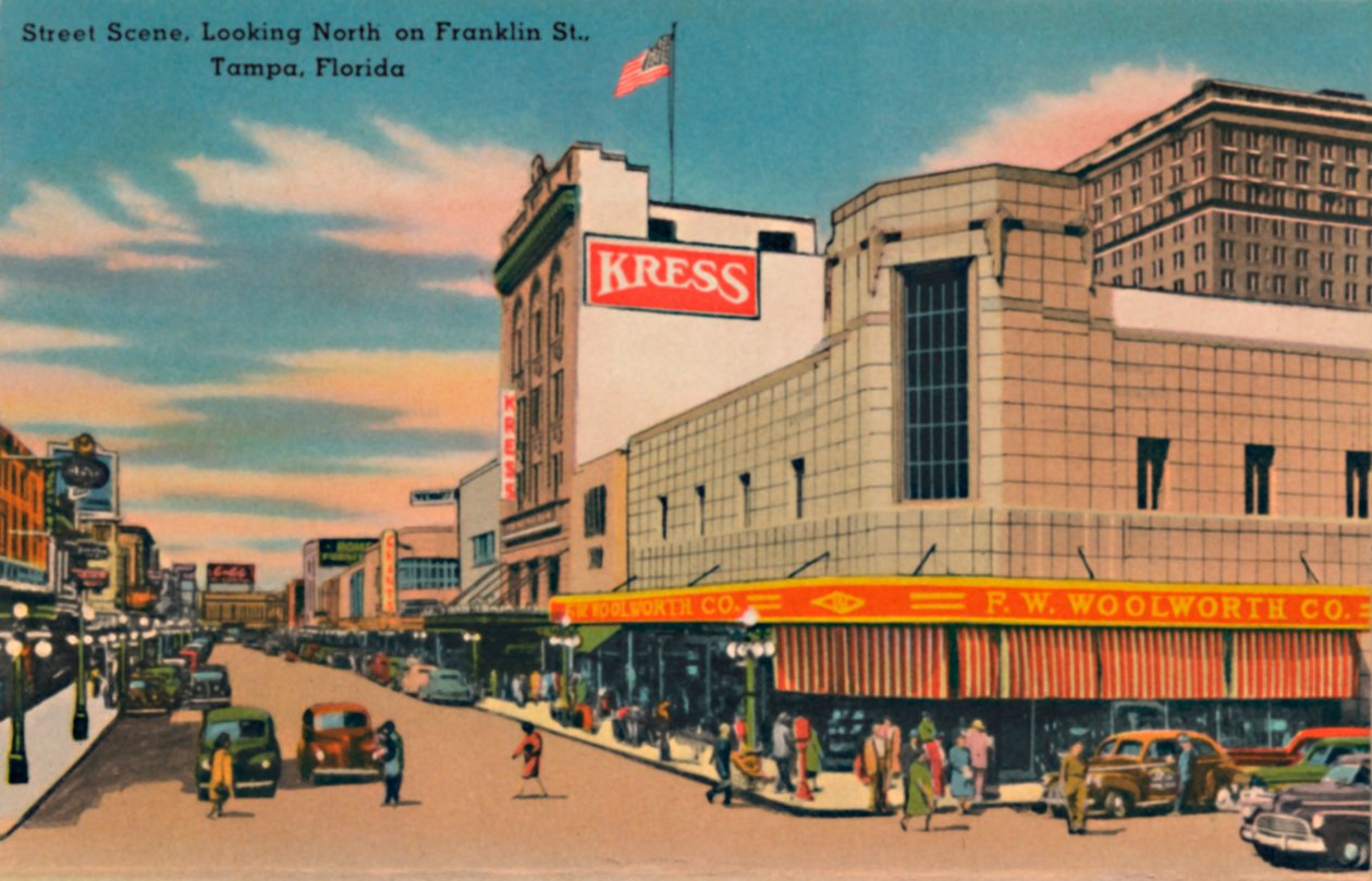 Utcai jelenet, Northing North on Franklin St., Tampa, Florida, 1940-es évek alkotó: Unbekannt
