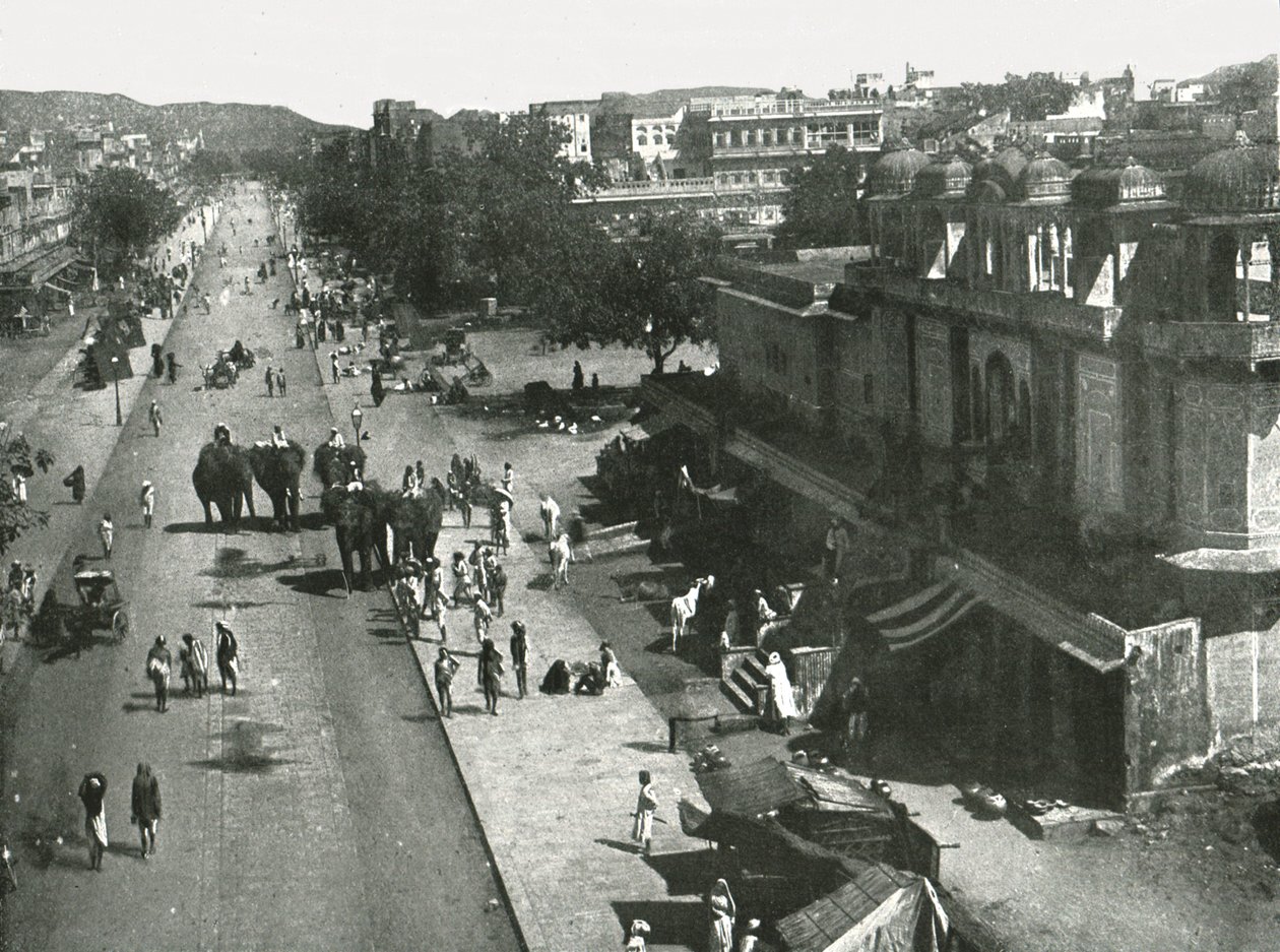 Utcai jelenet Jaipur városában, Indiában, 1895. alkotó: Unbekannt