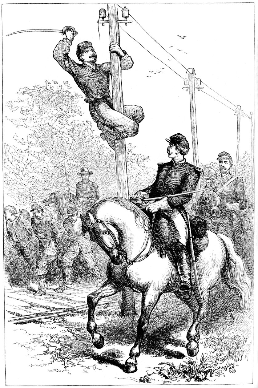 Stuarts lovasság távíró vezetékeket vágott, amerikai polgárháború, c1861-1864 c1880 alkotó: Unbekannt