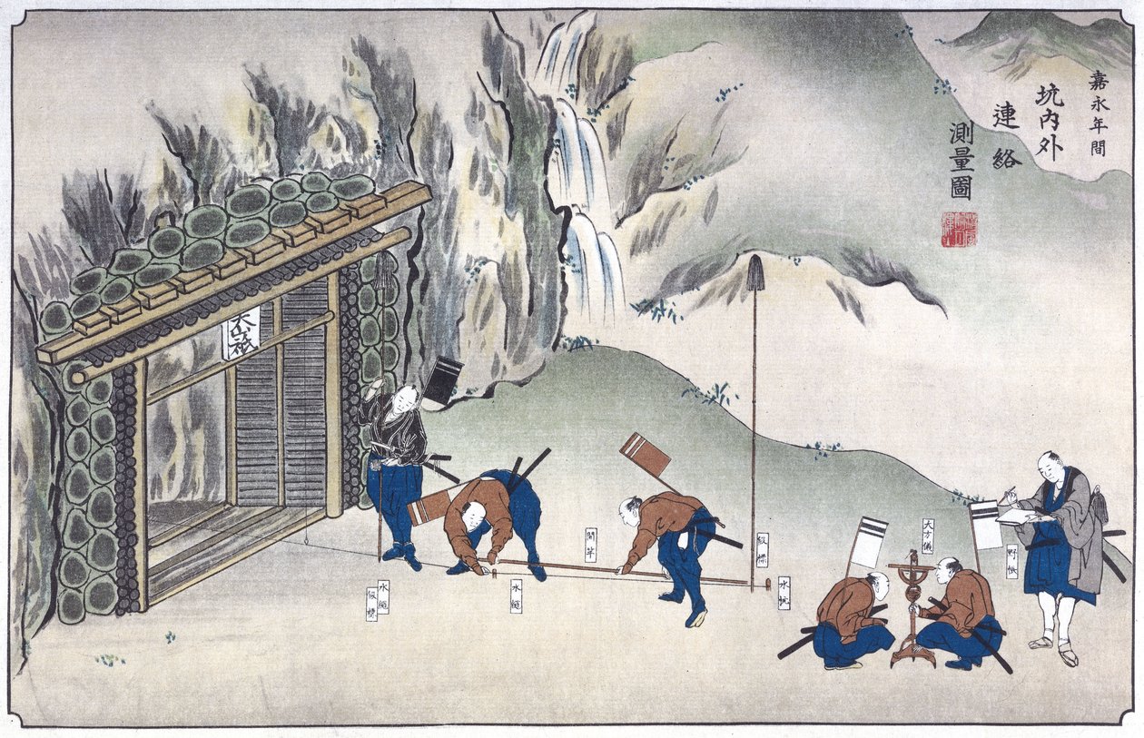 Egy bánya bejáratának felmérése, Japán, 1850 körül alkotó: Unbekannt