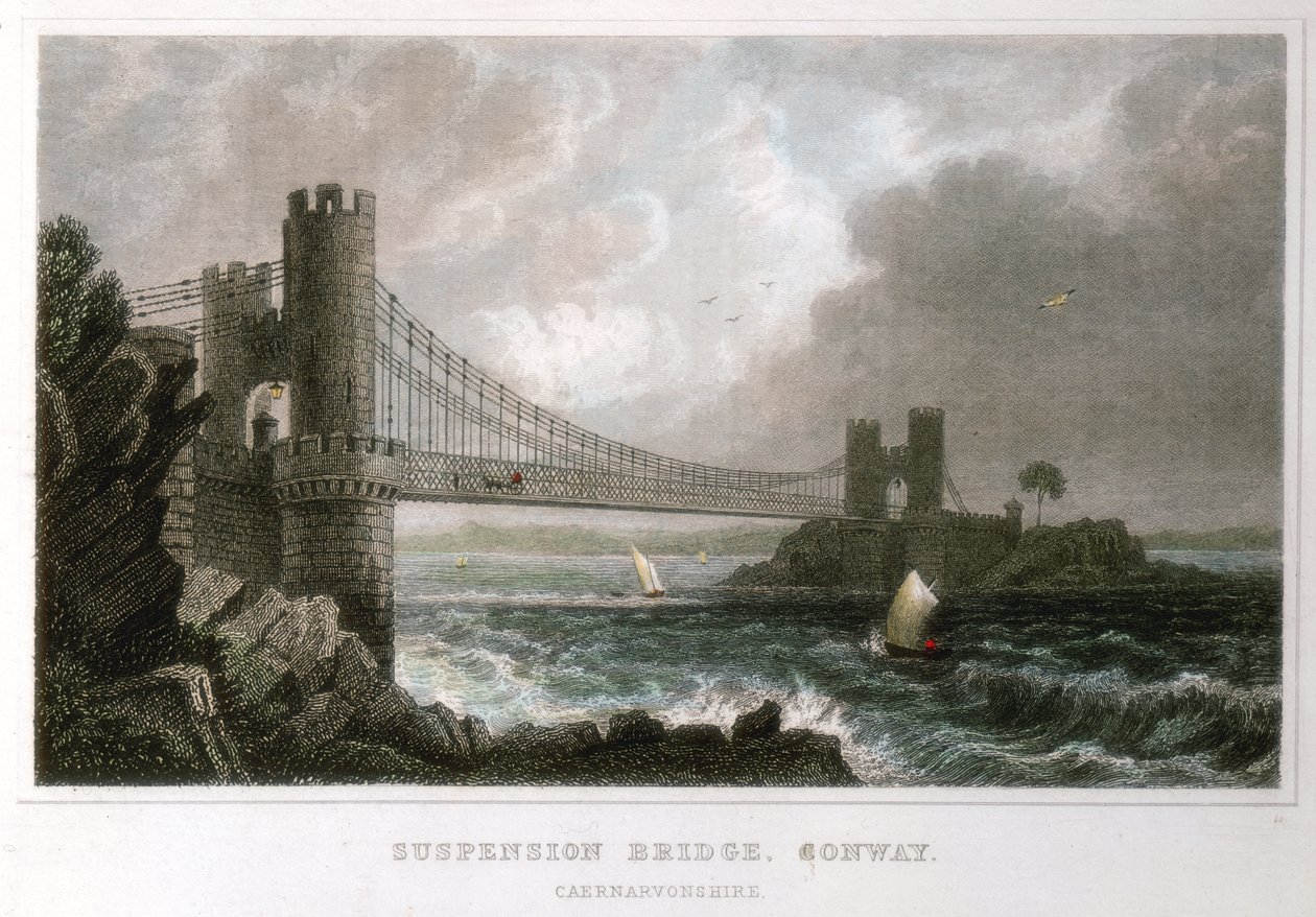 Függőhíd a Conwy-torkolat felett, Wales, 1840 alkotó: Unbekannt