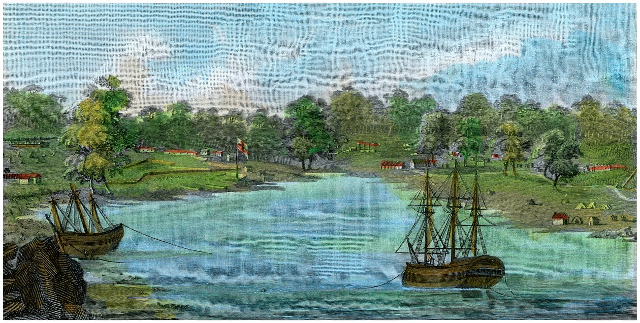 Sydney Cove, Új-Dél-Wales, Ausztrália, 1788. augusztus 20. c1885 alkotó: Unbekannt