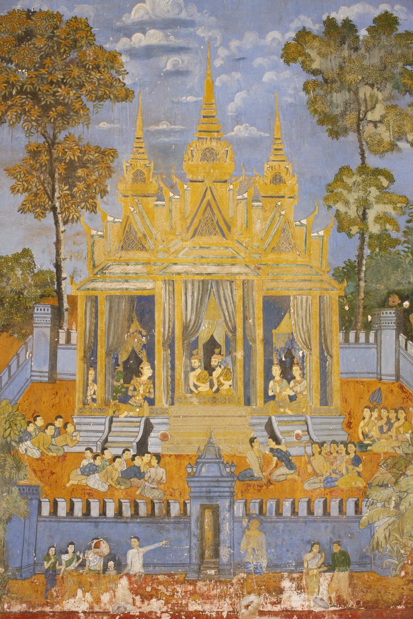 Sylver Pagoda Ez a falfestmény a Reamker jeleneteit ábrázolja, amely a kambodzsai vagy khmer, a klasszikus hindu vers, a Ramayana, Phnom Penh, Kambodzsa változata. alkotó: Unbekannt