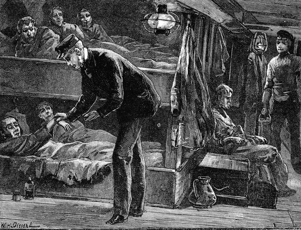Egy beteg ír emigráns pulzusmérése a hajó fedélzetén, 1840-es évek, 1890 alkotó: Unbekannt