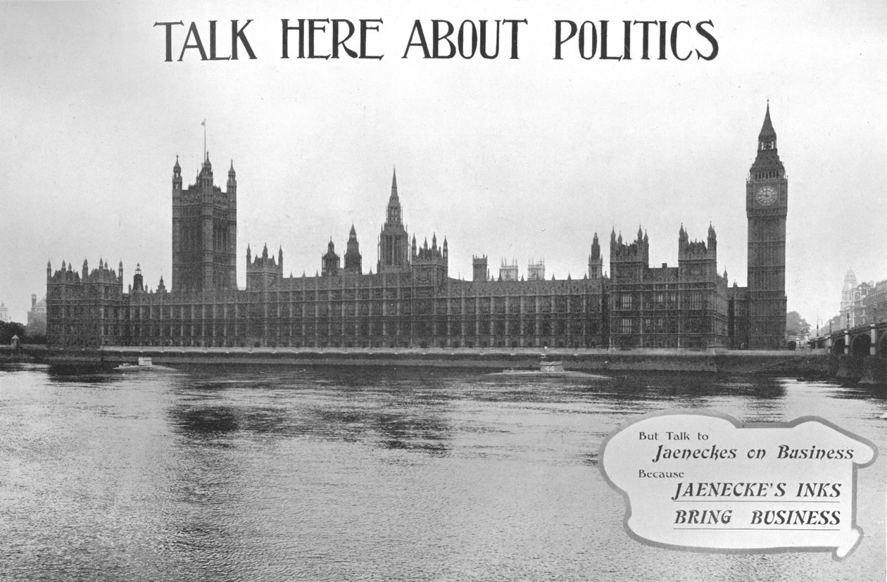 Beszélj itt a politikáról – Jaeneckes Inks reklám, 1909. alkotó: Unbekannt