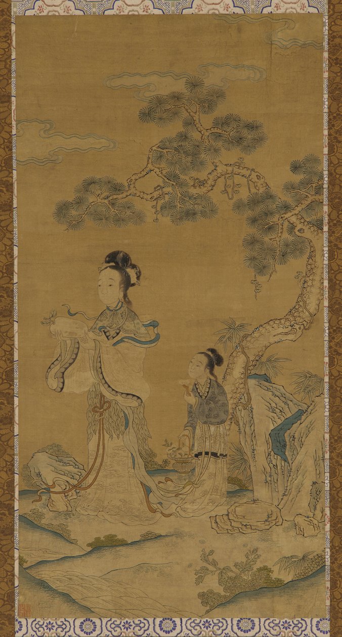 Gobelin: taoista nő, halhatatlan és kísérő egy fenyő alatt, Ming-dinasztia, 1368-1644. alkotó: Unbekannt