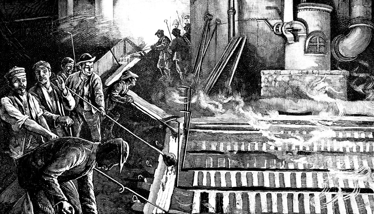 Nagyolvasztó csapolása és vas öntése malacokba, c1900 alkotó: Unbekannt