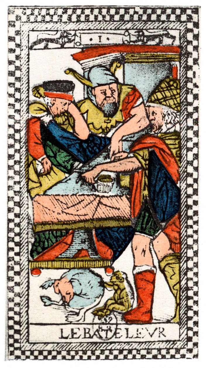 A zsonglőr vagy Mountebank tarotkártyája, Párizsi Tarot, 1500. alkotó: Unbekannt