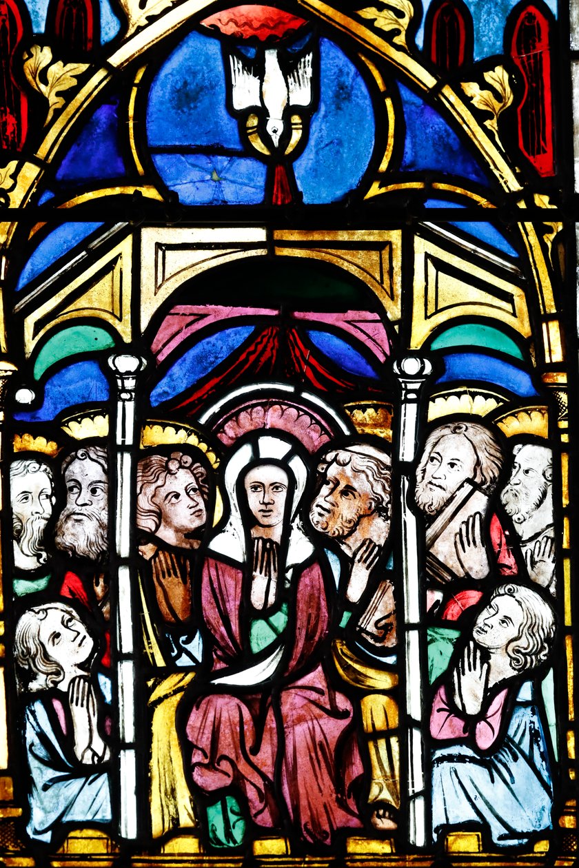 Temple Saint-ƒtienne református templom, ólomüveg ablak, Mária mennybemenetele, Strasbourg, Franciaország. alkotó: Unbekannt