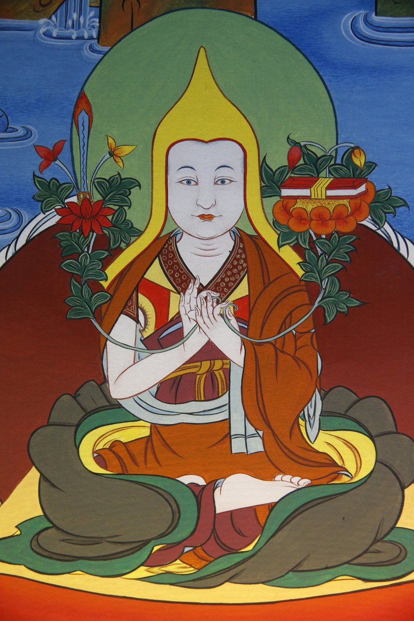 Az Ezer Buddha temploma Dashang Kagyu Ling gyülekezet festő szerzetes imádkozik, La Boulaye, Franciaország alkotó: Unbekannt