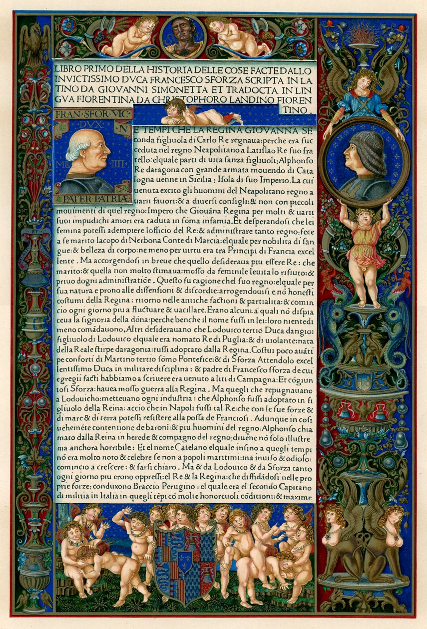 Szövegoldal Francesco Sforza portréival, 1490 alkotó: Unbekannt