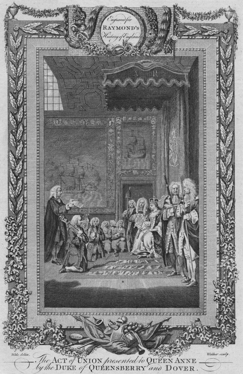 Az egyesülési aktus, amelyet Queensberry és Dover hercege nyújtott át Anne királynőnek, 1787 alkotó: Unbekannt
