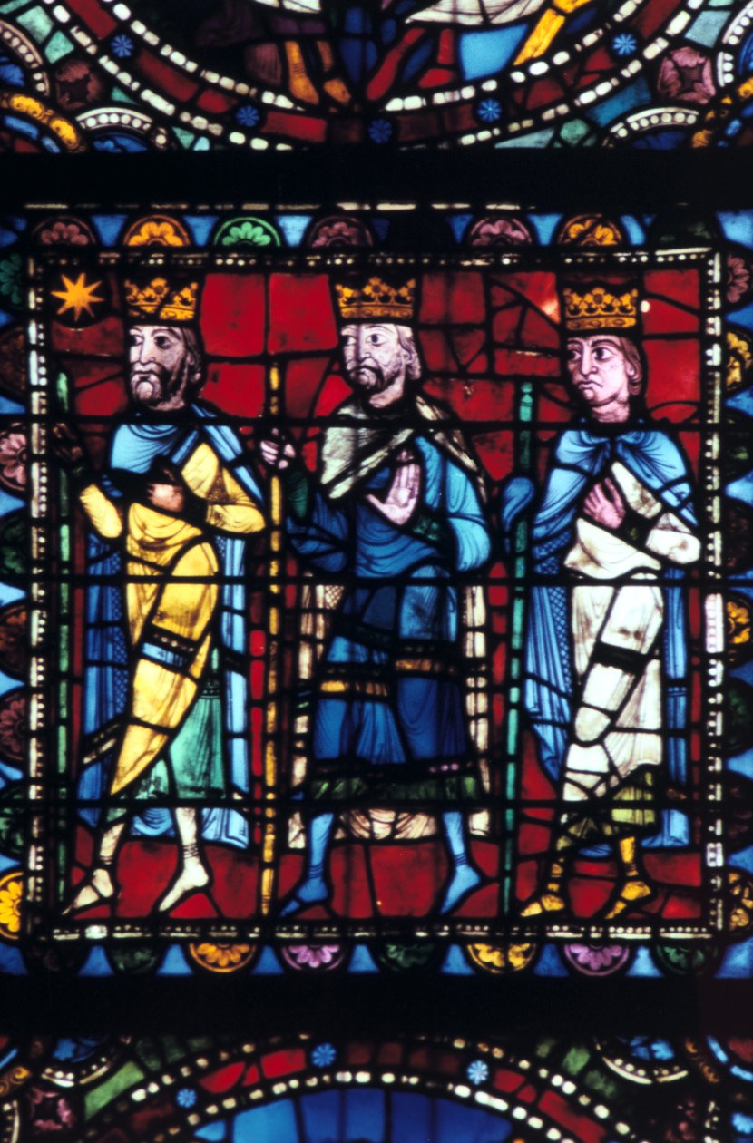 A Mágusok imádása, ólomüveg, Chartres-i katedrális Franciaország, 1145-1155 alkotó: Unbekannt