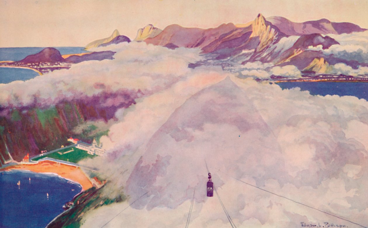 Az Aerial Ropeway Car ereszkedik le a Cukorsüveg-hegyről, 1914. alkotó: Unbekannt