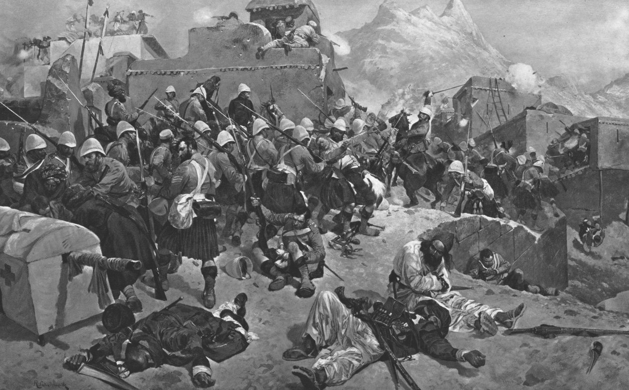 Az afgán háború, 1878-80: a 91. hegyvidékiek és a 2. gurkák megtámadják Gandia Mullahot, 1901. alkotó: Unbekannt