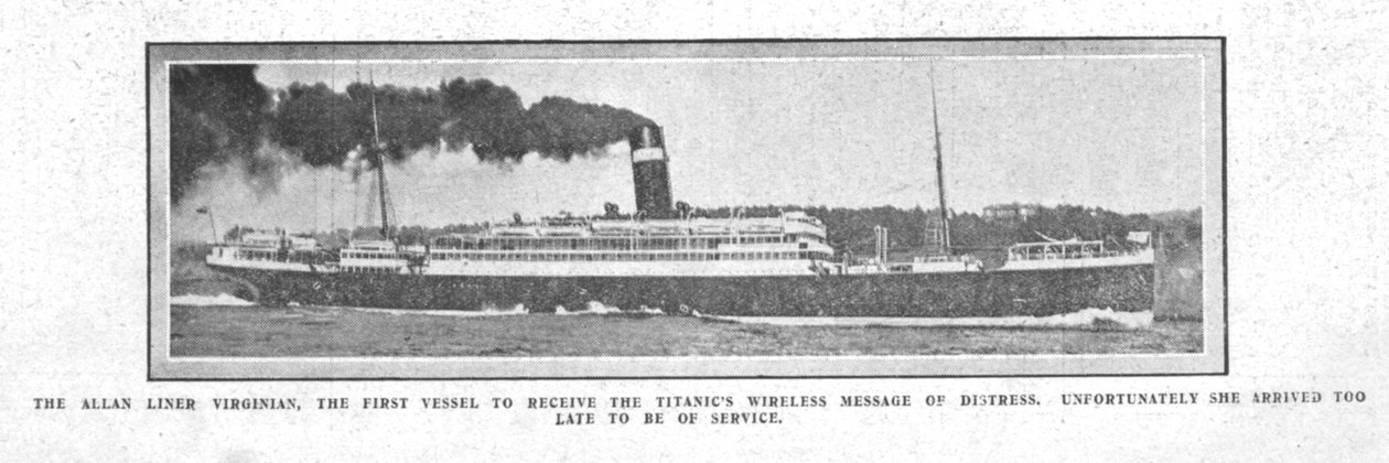 Az Allan Liner Virginian, az első hajó, amely megkapta a vezeték nélküli üzenetet..., 1912. április 20. alkotó: Unbekannt