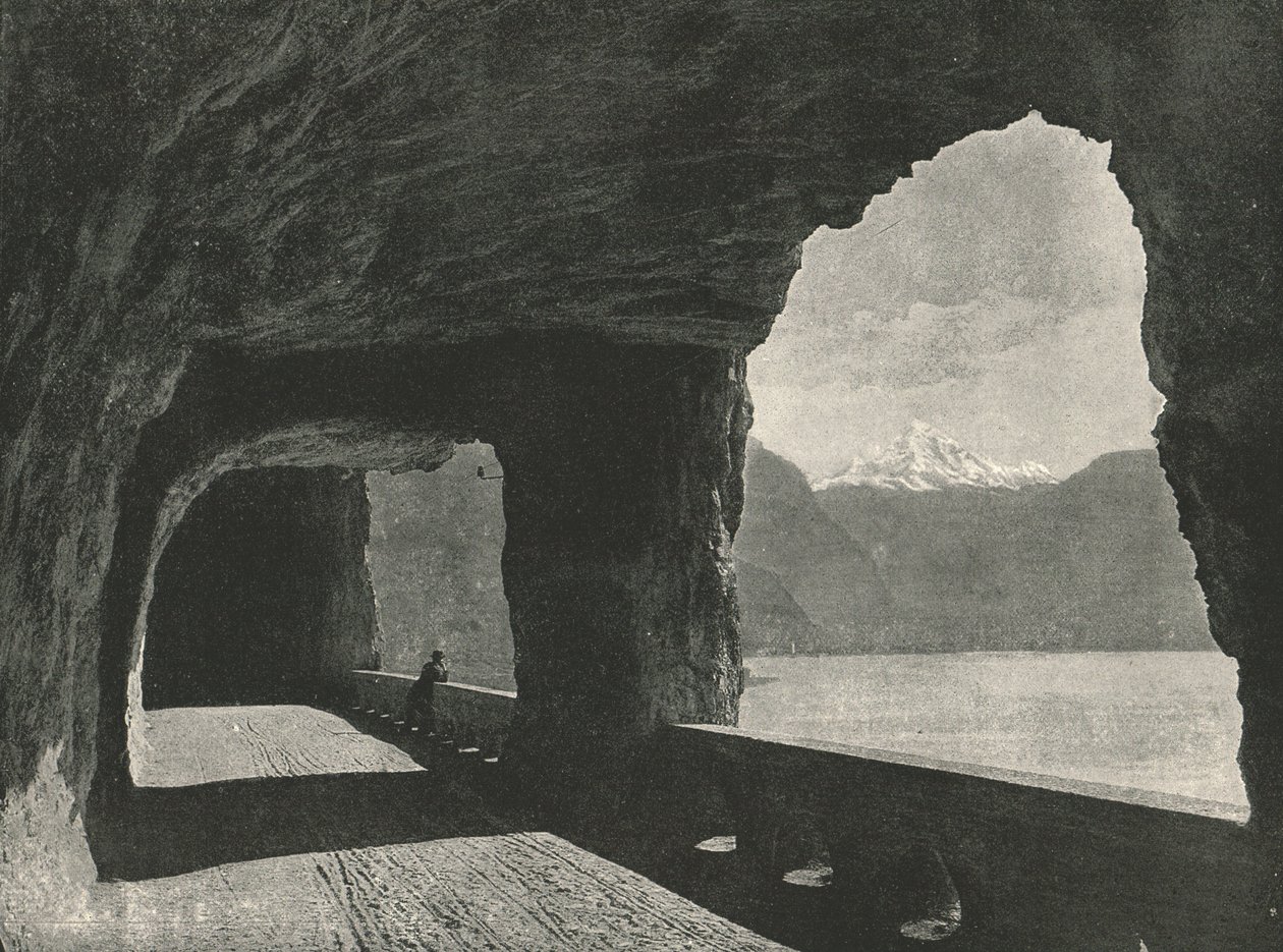 Az Axenstrasse, Fluelen közelében, Svájcban, 1895. alkotó: Unbekannt