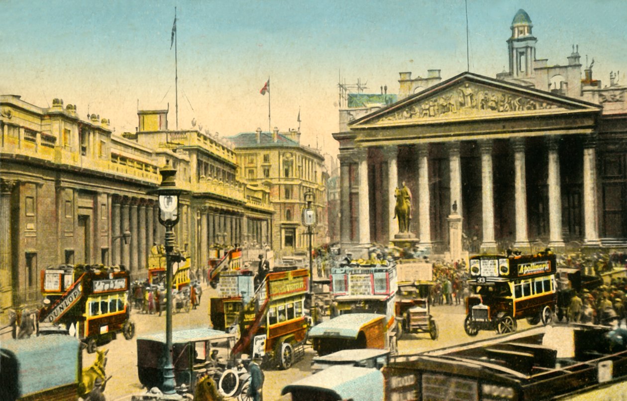 A Bank of England és a Royal Exchange, London, 1910. alkotó: Unbekannt