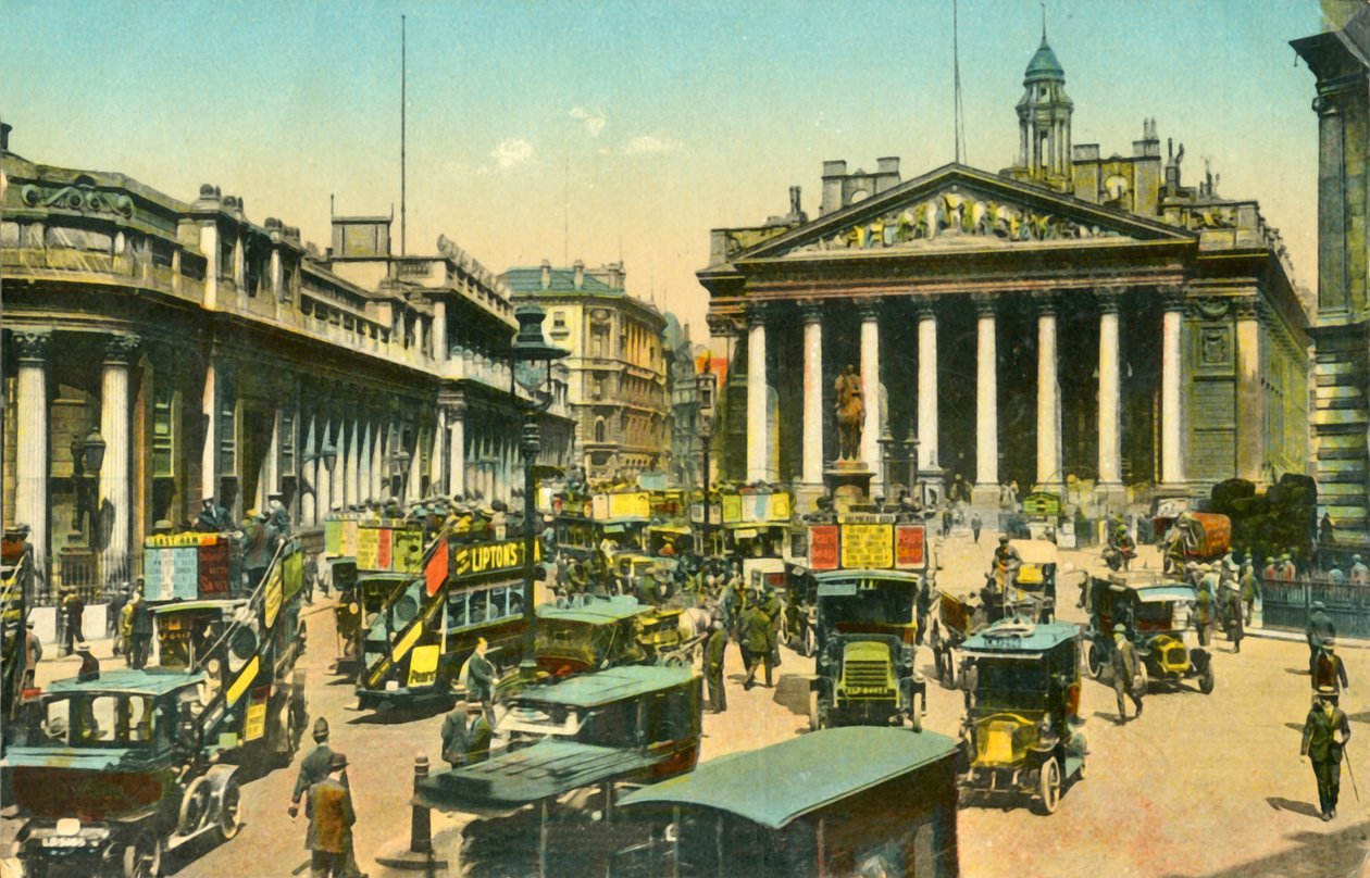 A Bank of England és a Royal Exchange, London, 1910. alkotó: Unbekannt