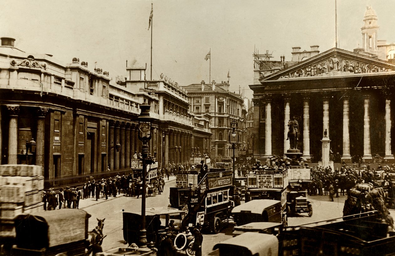 A Bank of England és a Royal Exchange, London, 1910. alkotó: Unbekannt