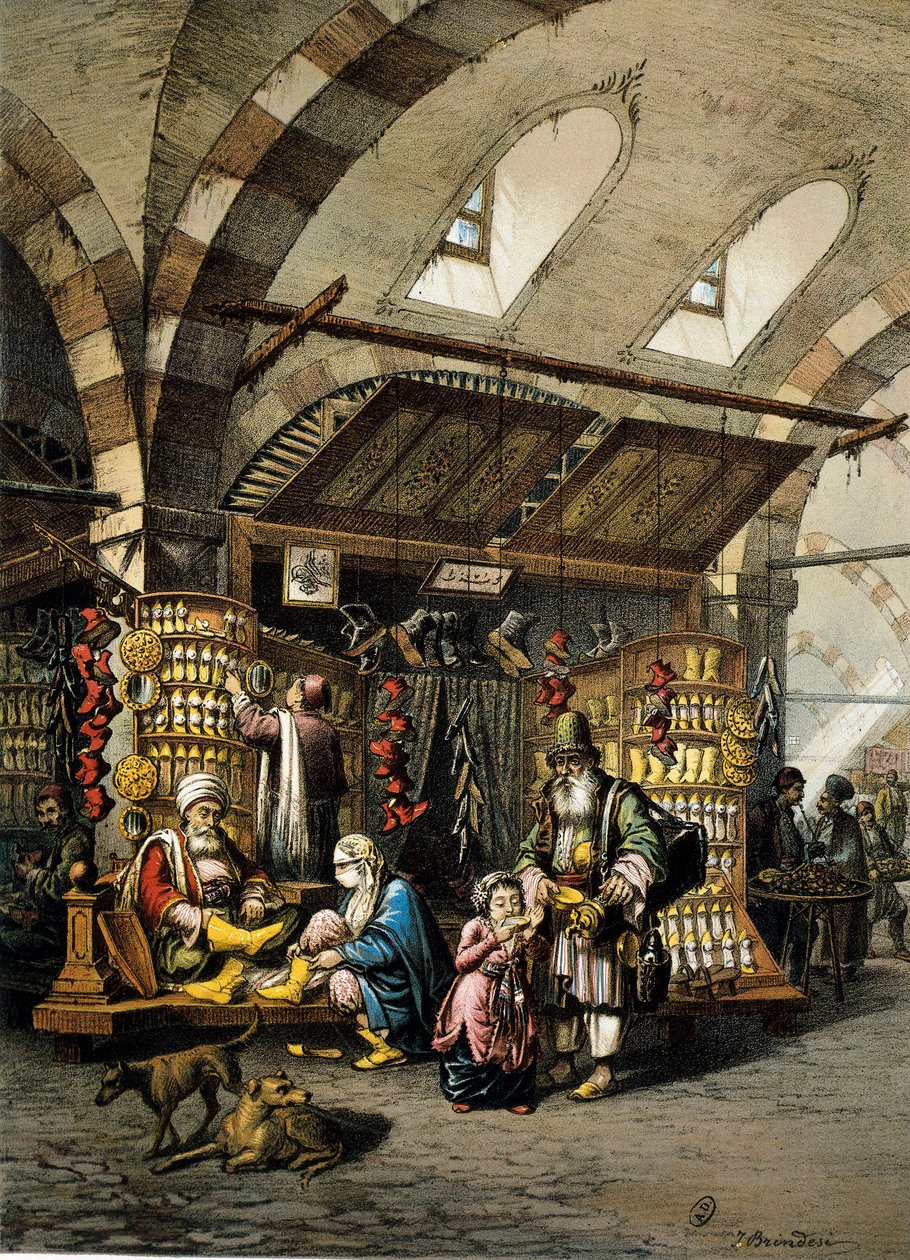 A konstantinápolyi bazár (souk), színes litográfia alkotó: Unbekannt