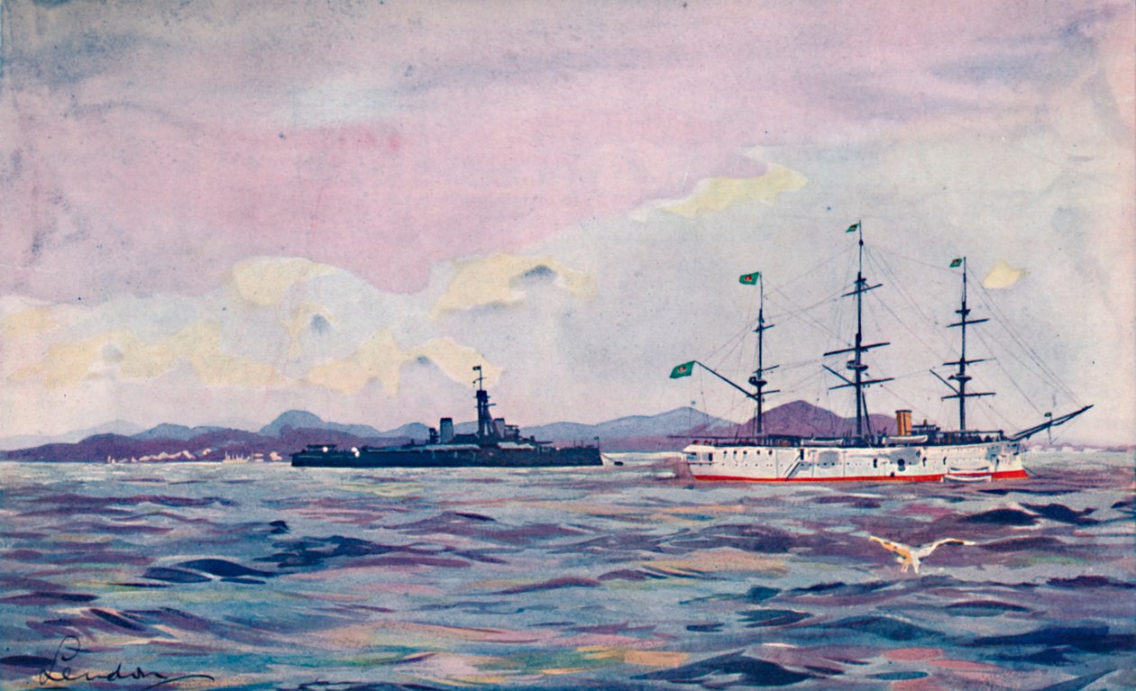 A Benjamin Constant Training Cruiser és a dreadnought Minas Geraes Rio kikötőjében, 1914 alkotó: Unbekannt