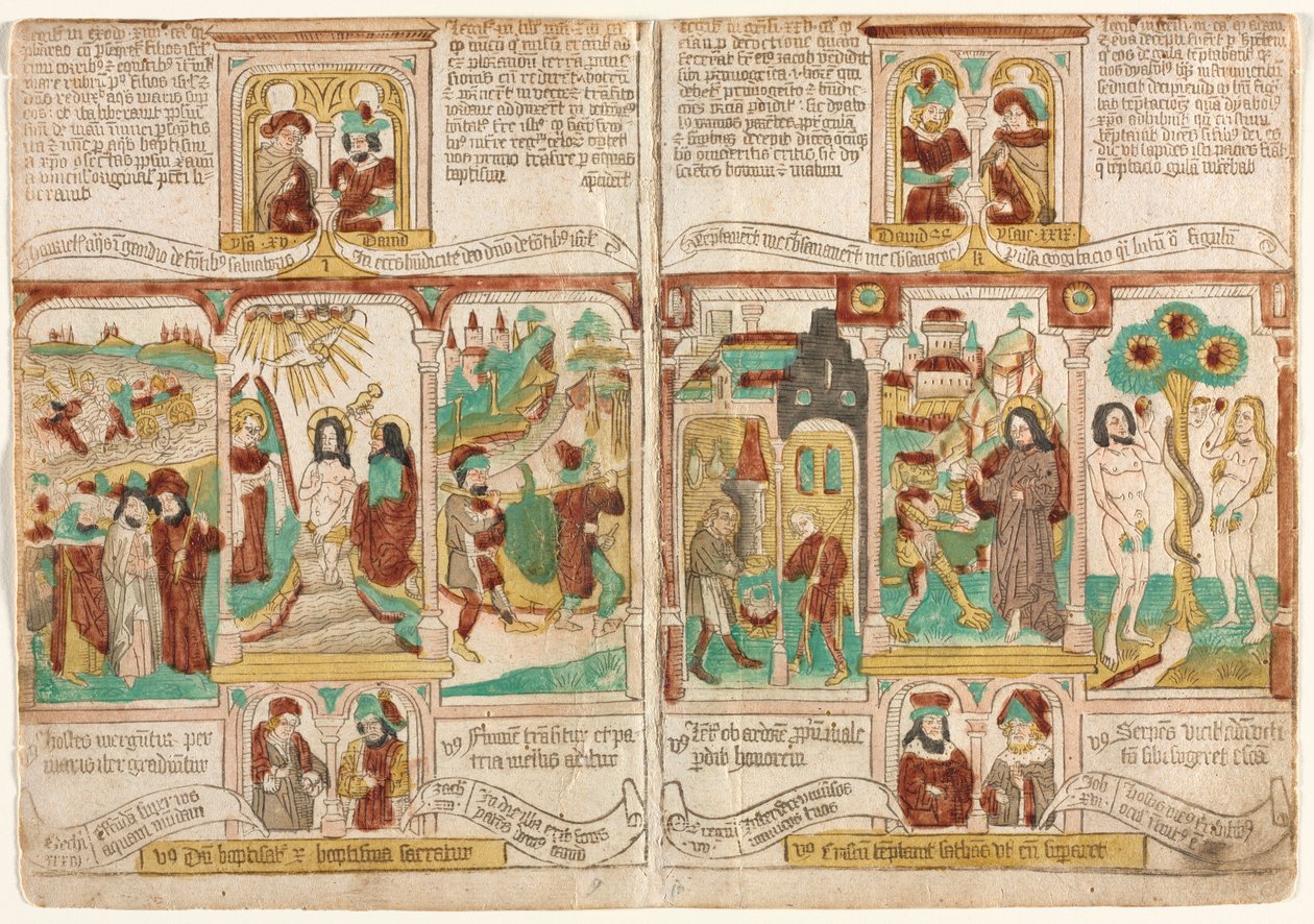 A szegények bibliája Biblia Pauperum, A Vörös-tengerbe fulladt fáraók serege..., 1450-1465. alkotó: Unbekannt