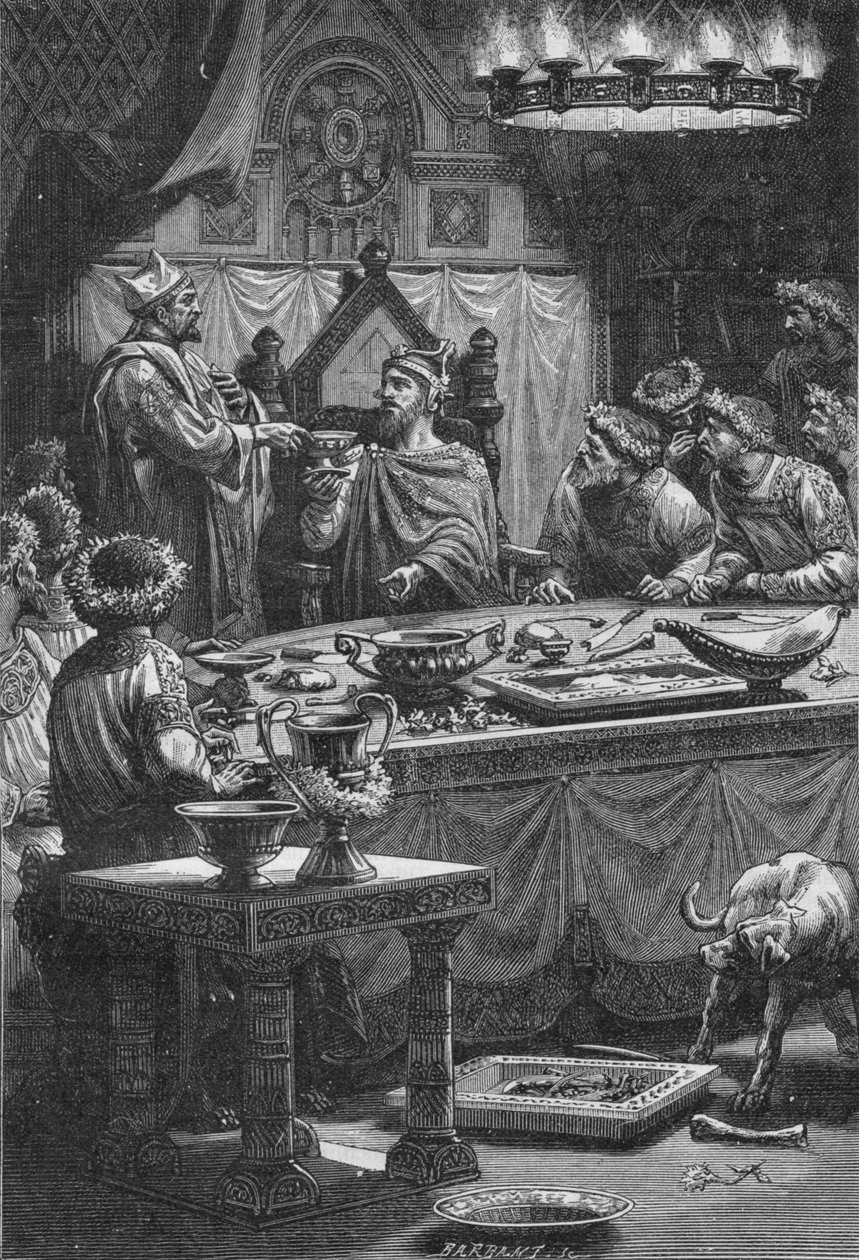 A laoni püspök hűséget esküdt Károlynak, Lotaringia hercegének, 1909. 10. század alkotó: Unbekannt