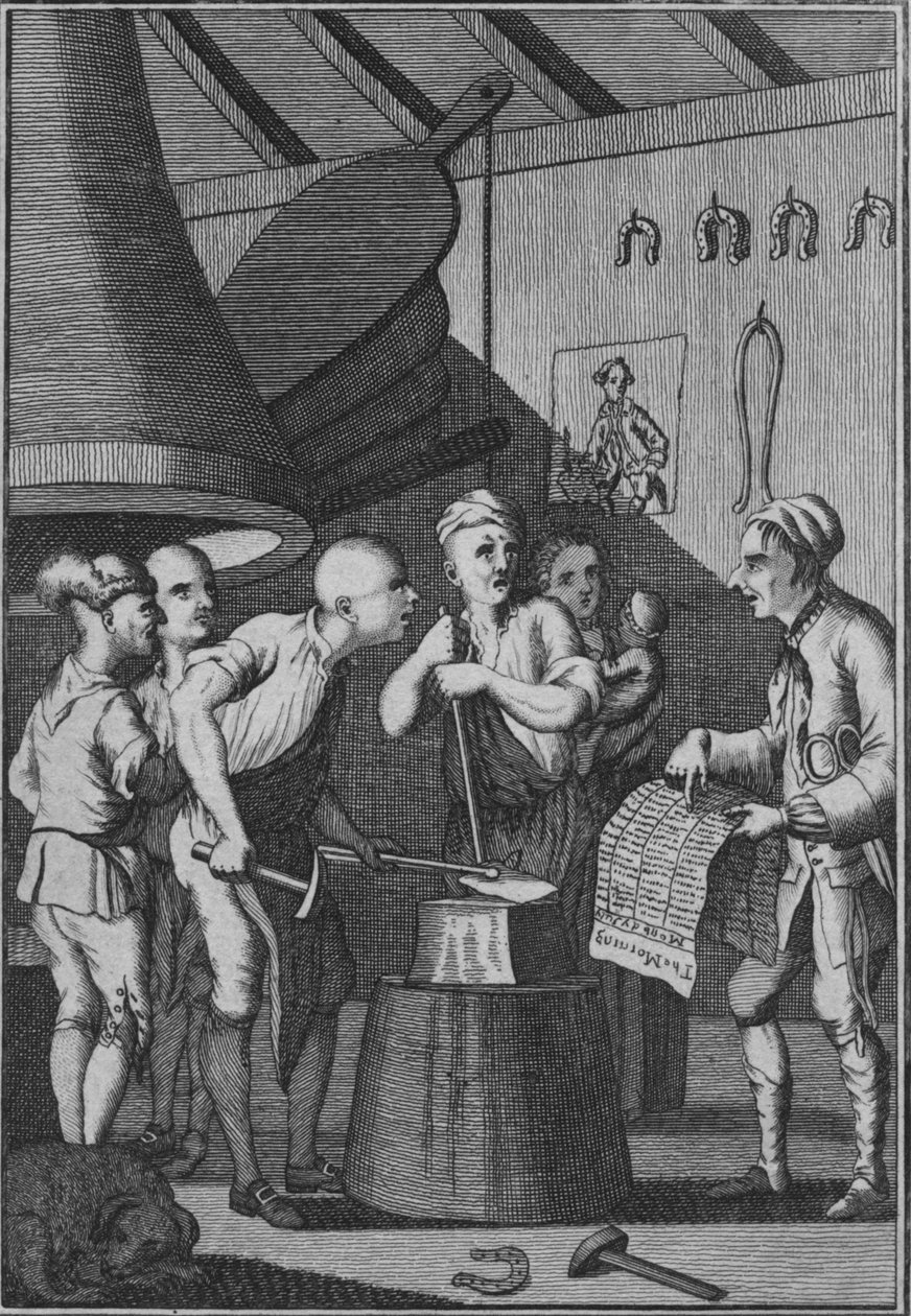 A Kovács hagyja kihűlni a vasát a Taylors News, 1772-ben alkotó: Unbekannt