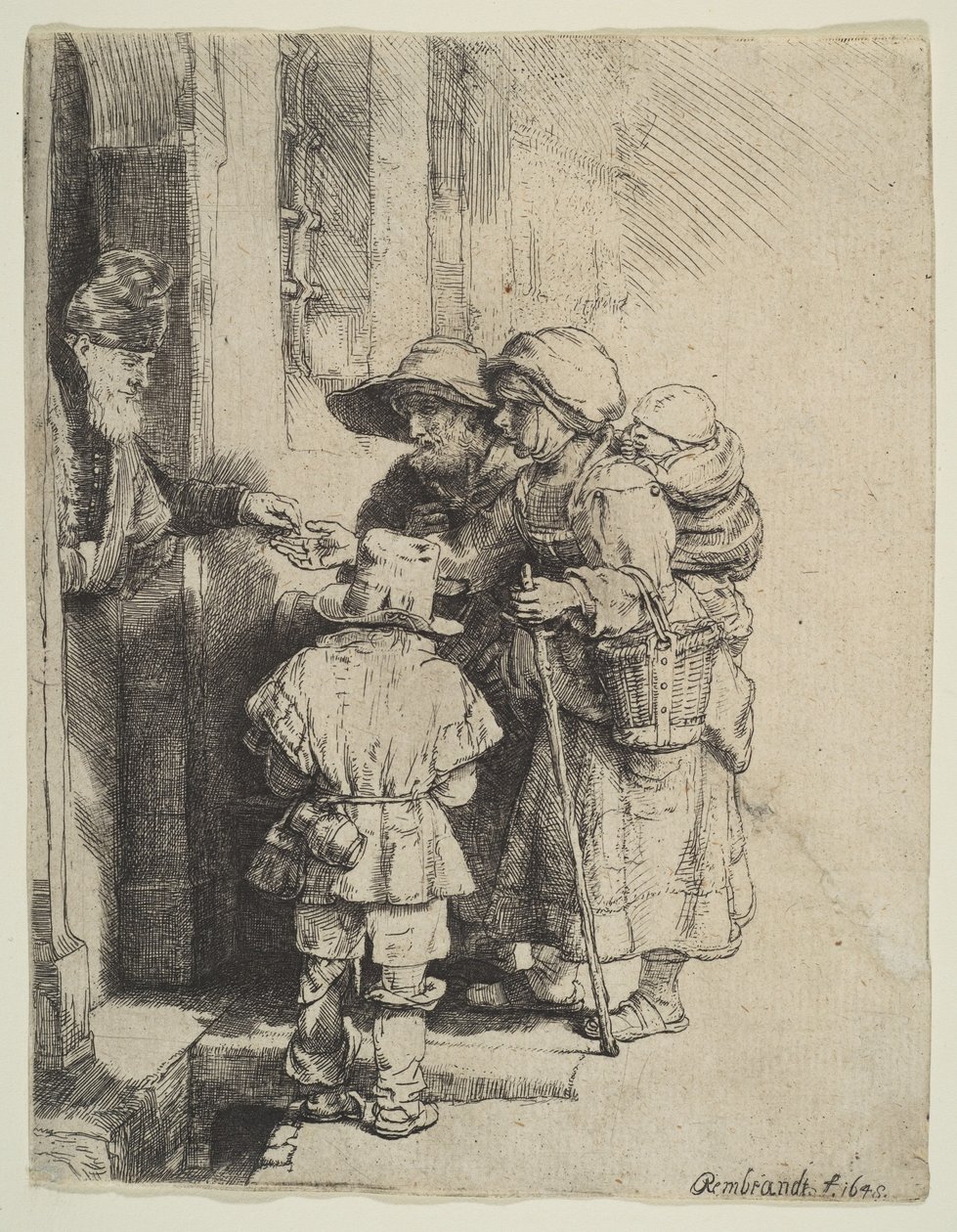 A vak Gurdy játékos és családja alamizsnát kap, 1648. alkotó: Unbekannt