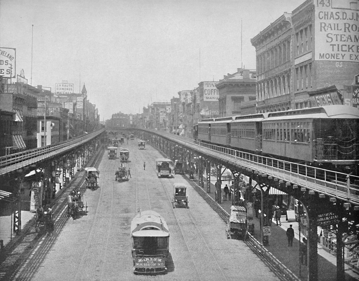 A Bowery észak felé néz, New York, 1897. alkotó: Unbekannt