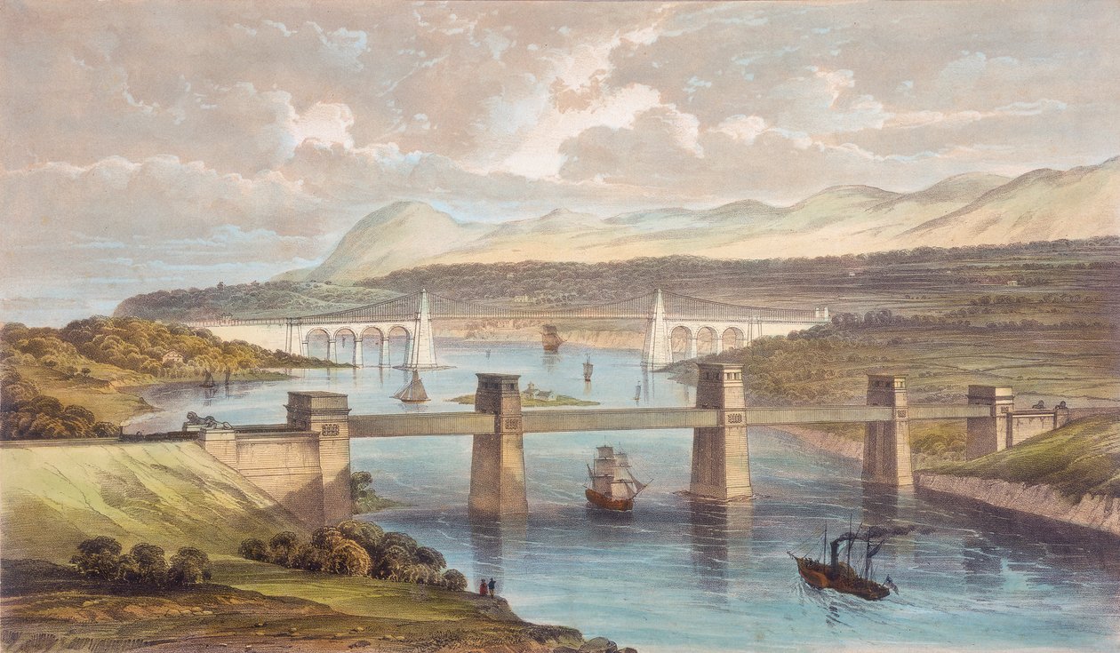 A Britannia Tubular Bridge, Menai-szoros, Wales, 1850 alkotó: Unbekannt