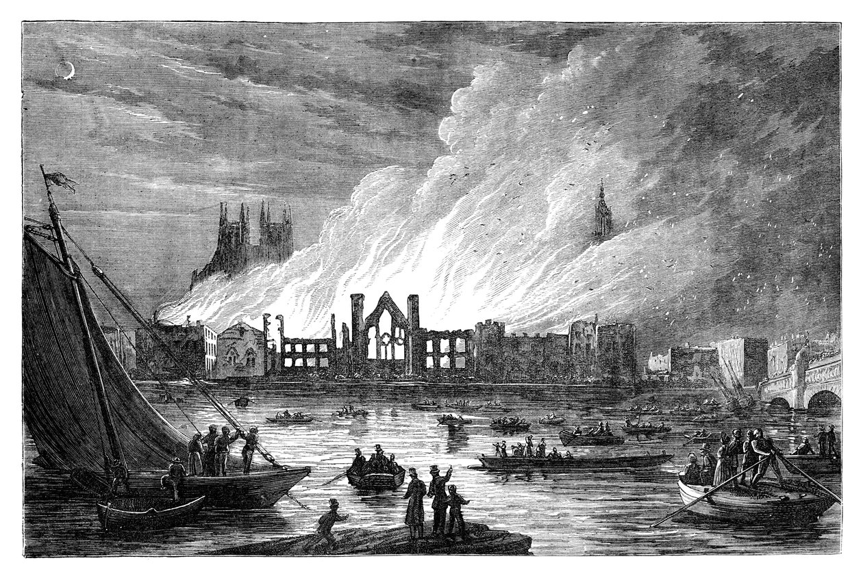 The Burning of the Houses of the Parliament, London, 1834 c1895 alkotó: Unbekannt