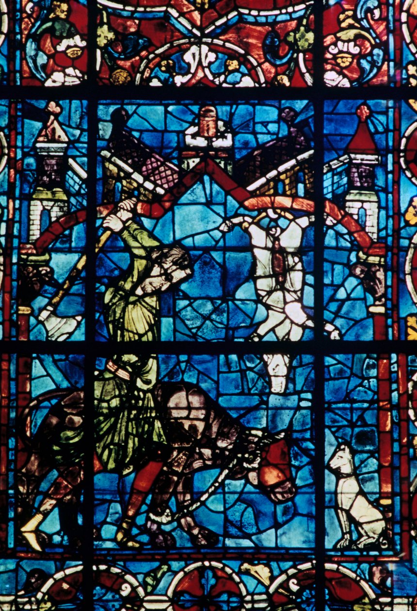 Mészárosok, ólomüveg, Chartres-i katedrális, Franciaország, 1194-1260 alkotó: Unbekannt
