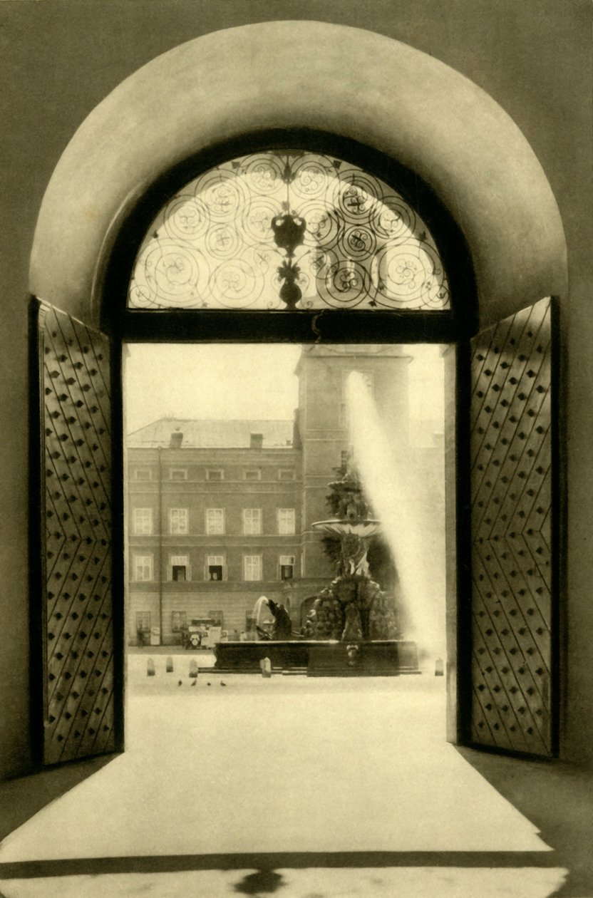 A Carillon-torony és a rezidencia-kút, Salzburg, Ausztria, 1935. alkotó: Unbekannt