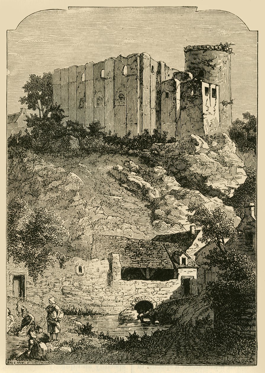 Falaise kastélya és Arlette szökőkútja, 1890. alkotó: Unbekannt