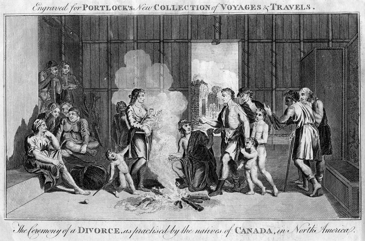 A válás szertartása, ahogyan a kanadai bennszülöttek gyakorolták, Észak-Amerikában, 1760 alkotó: Unbekannt