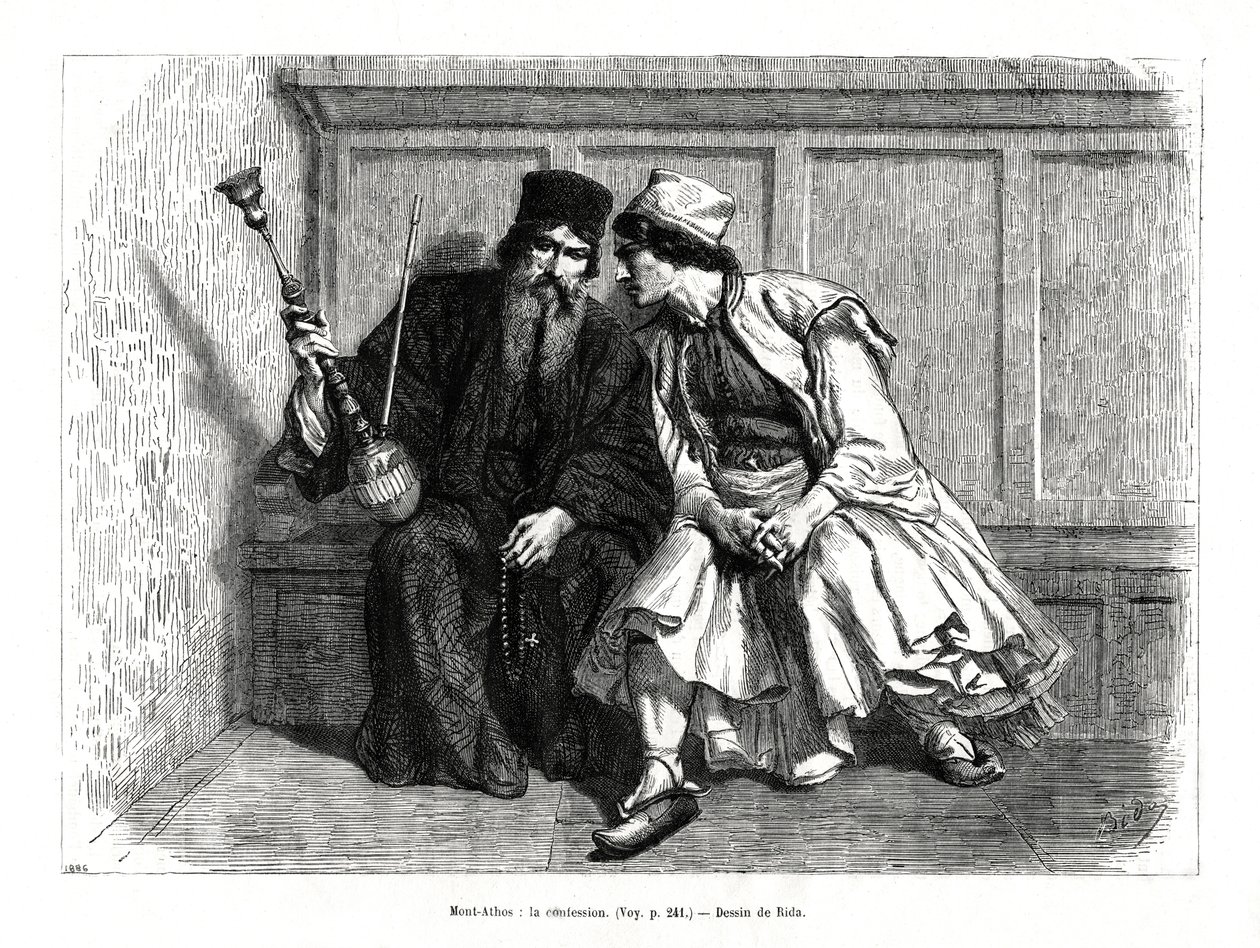 The Confession, Athos-hegy, Görögország északi része, 1886 alkotó: Unbekannt