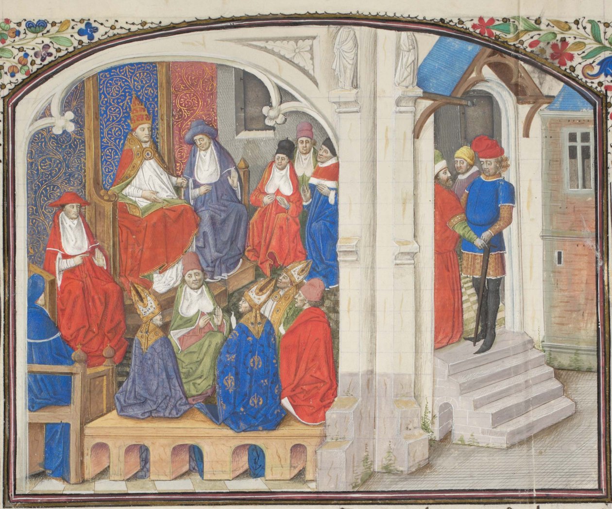 A clermonti zsinat 1095-ben. Türoszi Vilmos miniatúrája a Historiából, 1460-as évek alkotó: Unbekannt
