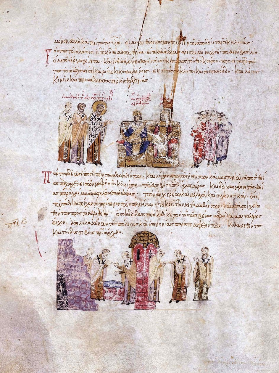 A Konstantinápolyi Zsinat Az ortodoxia diadala 843-ban Miniatűr a madridi Skylitzesből, alkotó: Unbekannt